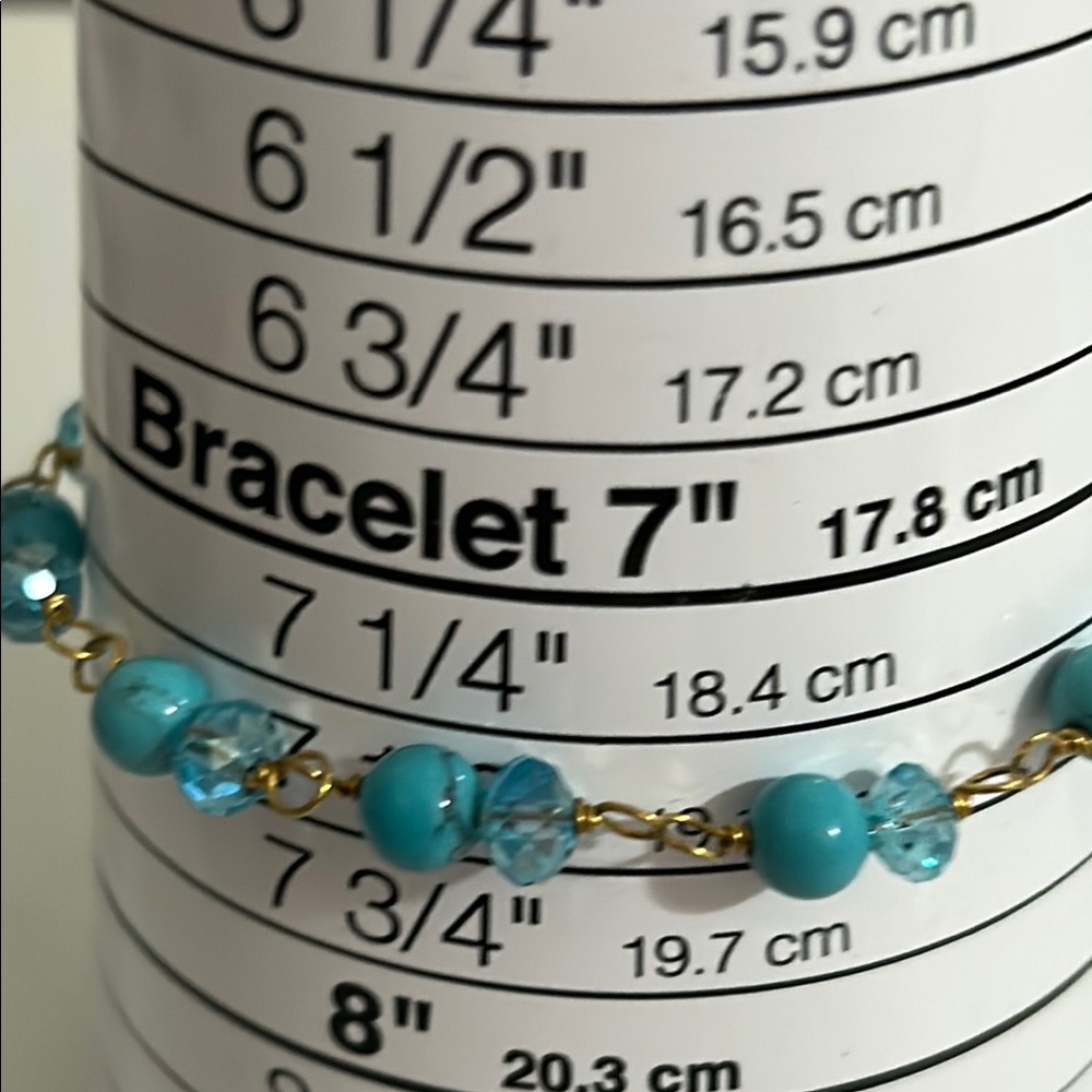 Turquoise Beaded and Blue Stone Bracelet with Gold Tone Accents